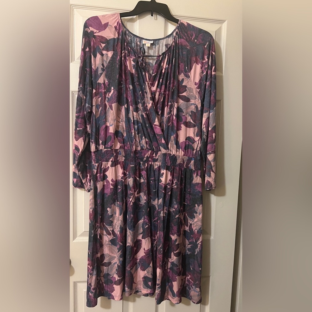 Lularoe Jody Pink And Purple Long Sleeve Peasant Dress